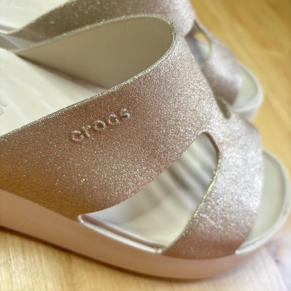 Crocs Getaway Platform H-Strap Glitter Women's Wedge Sandals Stucco Size 9 Comfy - Picture 3 of 11